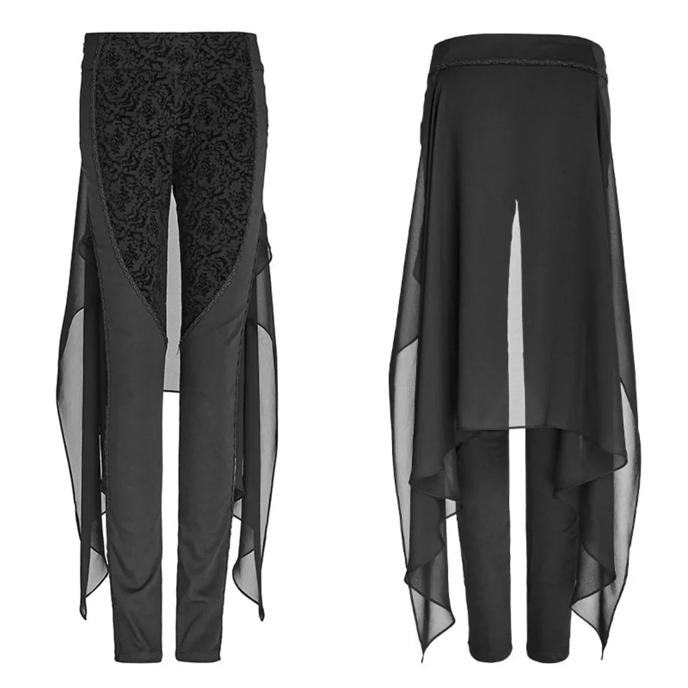 Punk Rave Women’s Floral Slim Mesh Gothic Pants Black Trailing Veil Jacquard - Picture 3 of 12